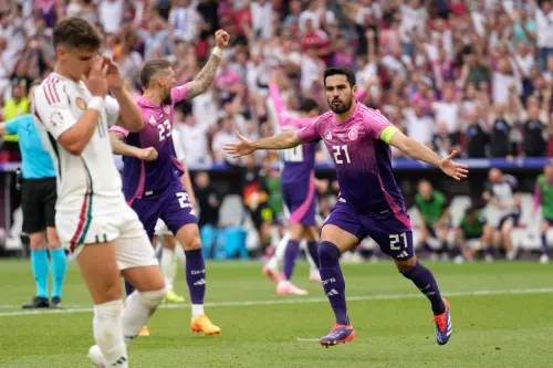 ▲Ilkay Gundogan在德國斯圖加特舉行的2024歐國盃A 組德國隊和匈牙利隊的比賽中攻入球隊的第二個進球後慶祝。（圖／美聯社／達志影像）