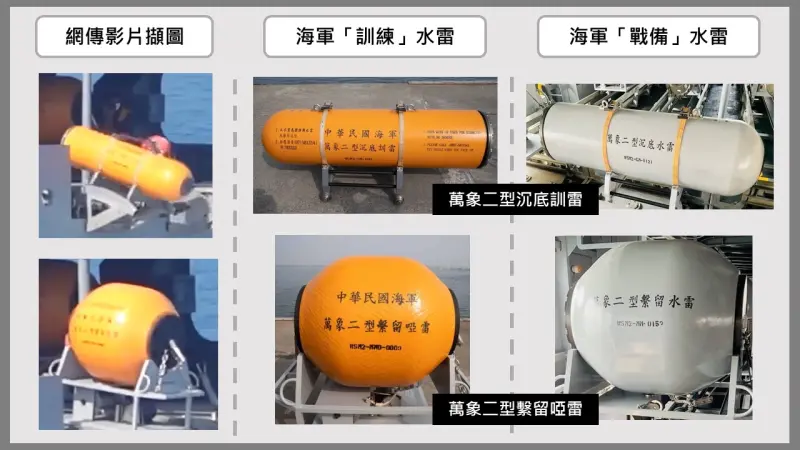 ▲網傳影片水雷實際為訓練用水雷。(圖/翻攝自事實查核中心網站)