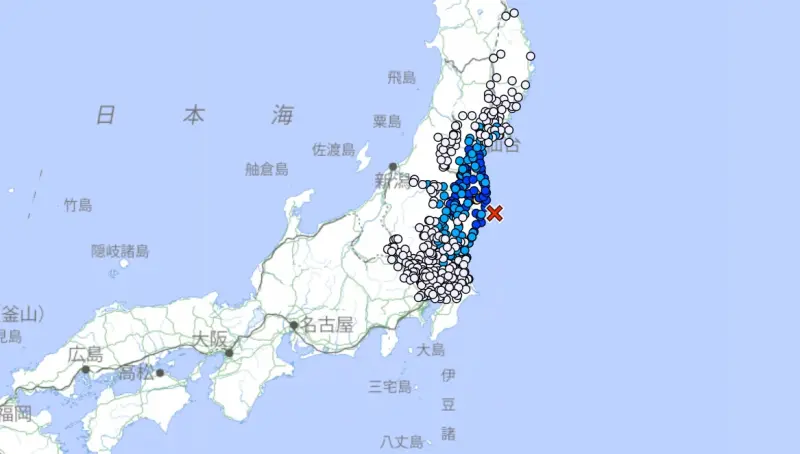 ▲日本福島縣近海今(23)日發生規模4.9地震。（圖／擷取自日本氣象廳網頁）