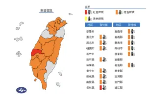 ▲氣象署針對週二（6/25）發布「高溫燈號警示」，雲林、屏東須要特別留意極端高溫。（圖／中央氣象署提供）