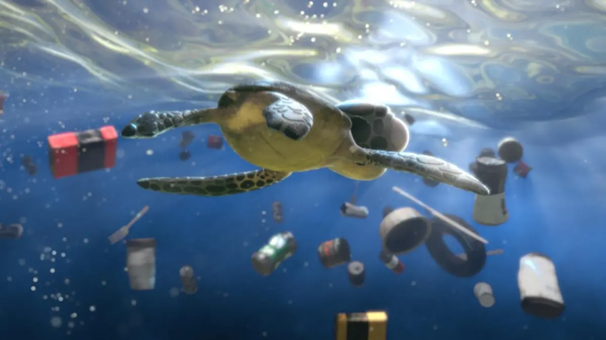 ▲台灣導演朱靖天的作品《逼近》，透顧綠蠵龜視野出發，凸顯海洋污染嚴重的問題。（圖／信誼基金會提供）