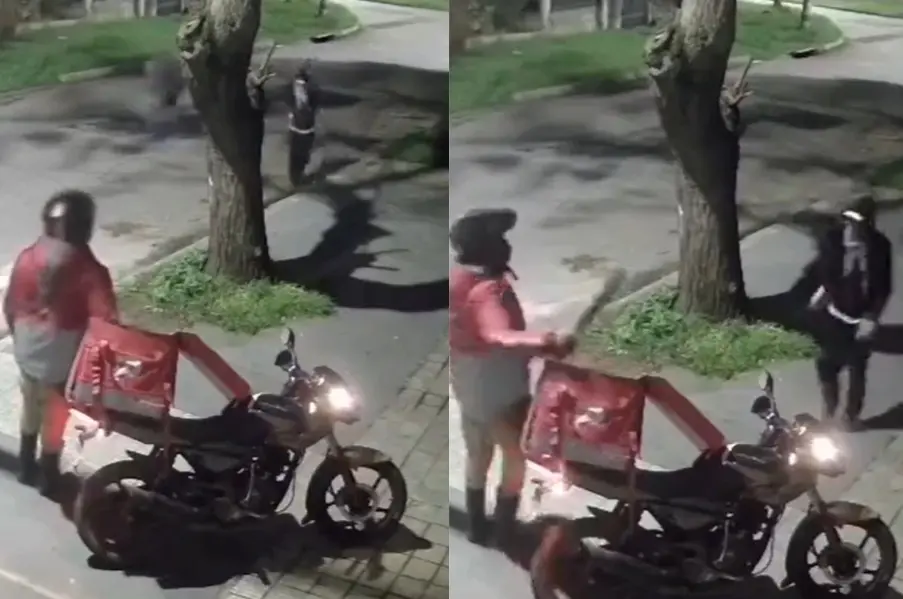 ▲烏拉圭一名熊貓(foodpanda)外送員近日深夜送餐，遇上了2名男子靠近準備搶劫，立刻從外送箱拿出開山刀回擊。（圖／翻攝自Ｘ）