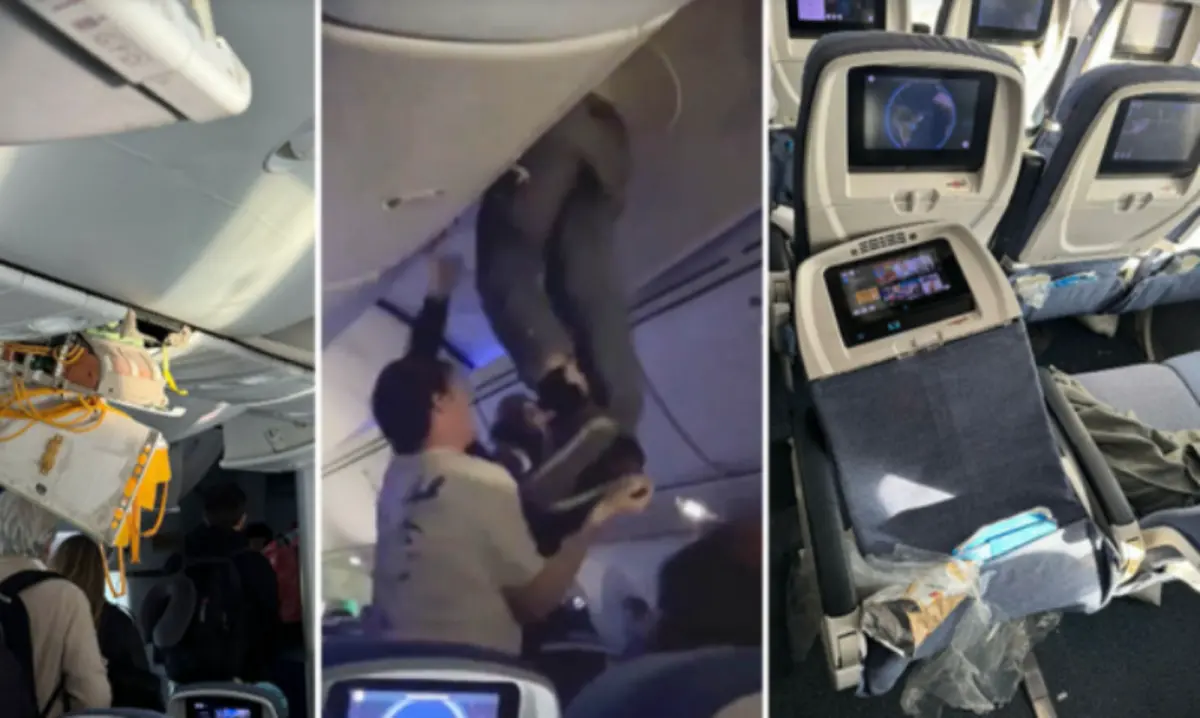 ▲「歐洲航空公司」一架從馬德里飛往烏拉圭的航班遭遇強烈亂流，機艙內一片混亂，還有人因此受傷，不得不緊急降落在巴西。 （圖／翻攝自X）