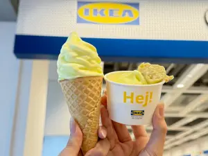 ▲IKEA榴槤霜淇淋一支20元（圖左）；升級榴槤果泥版本，最低45元起（圖右）。（圖／IKEA提供）