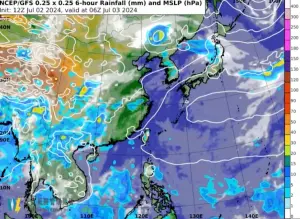 ▲今天太平洋高壓勢力稍微增強，台灣附近轉東南風，各地雲量減少。（圖／翻攝天氣風險 WeatherRisk臉書）