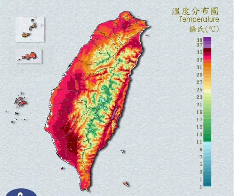 ▲高雄市旗津區的「高雄燈塔測站」11時13分出現40.8度高溫。（圖／翻攝自中央氣象署）