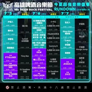 7/5~7/7 三天的卡司名單(圖/取自高雄啤酒音樂節臉書) ▲7/5~7/7 三天的卡司名單(圖/取自高雄啤酒音樂節臉書)