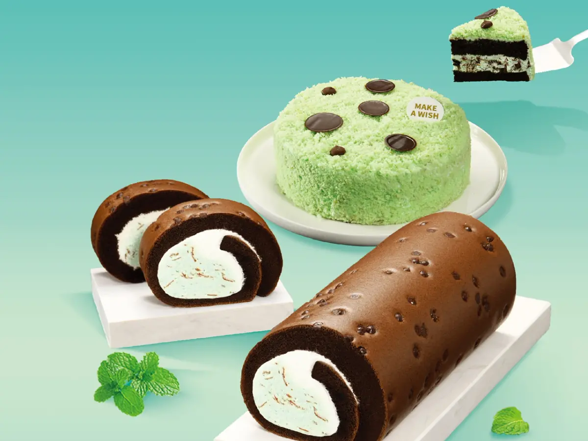 ▲亞尼克推出期間限定「薄荷巧克力脆片生乳捲」及「薄荷巧克力黑酷曲」。（圖／亞尼克提供）