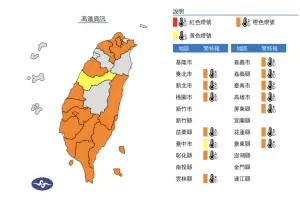 ▲中央氣象署今（7）日中午針對15縣市發布「高溫燈號」，非必要應減少外出。（圖／翻攝中央氣象署官網）