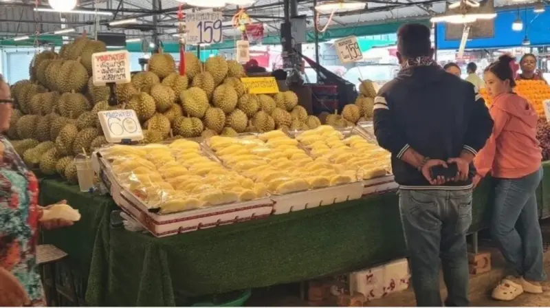 ▲泰國榴槤價格大漲，攤販想出「以瓣出售」奇招。（圖／翻攝自X）