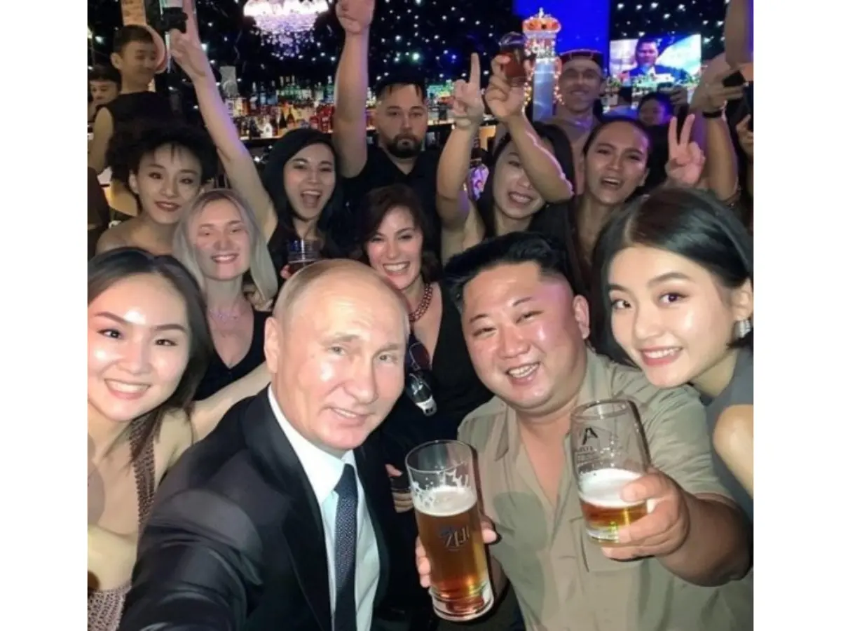 ▲近來網路上出現俄羅斯總統蒲亭與北韓領導人金正恩的AI合成照片。（圖／翻攝自X@BergamoPosteo）