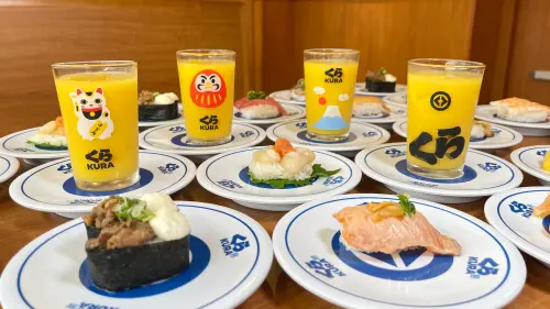 壽司郎4菜色「降價30元」!1店加碼生鮭魚1貫20 藏壽司9折送杯子 ▲藏壽司台中沙鹿中山店限定兌換「KURA和風玻璃杯」。(圖/藏壽司提供)
