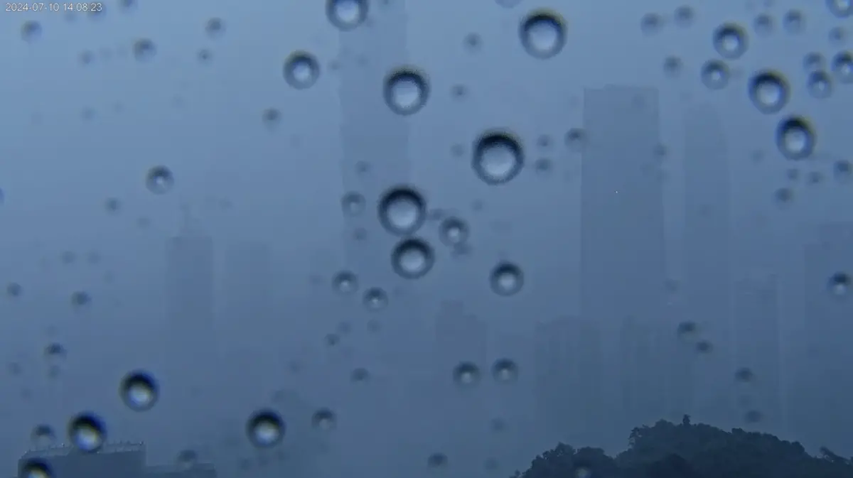 ▲有網友發現，台北即時影像畫面竟是一片灰濛濛，雨大到連台北101大樓都消失。（圖／翻攝自YT「台北觀光即時影像」）