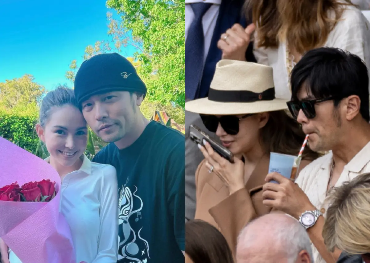 ▲周杰倫帶著昆凌一起去看溫網，2人場邊互動吸引眾人關注，還可看到昆凌手上戴著大顆鑽戒。（圖／周杰倫IG、溫網微博）