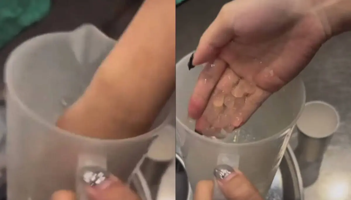 ▲可不可一名女店員日前因為不滿客人打烊之前還下單買飲料，結果製作飲料時，徒手挖珍珠還吐口水。（圖/翻攝畫面）