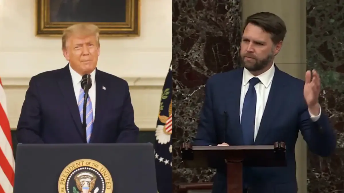 ▲范斯（右）成川普（左）副總統搭檔！8年前寫的回憶錄《絕望者之歌》曾翻拍同名電影，上映後評價超兩極。（圖／川普、范斯推特）