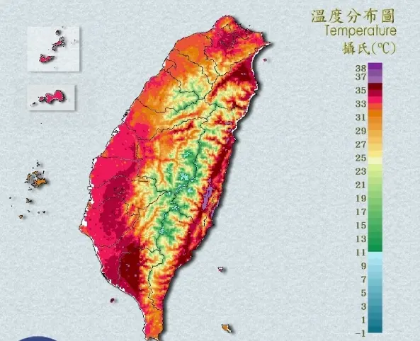 ▲今（19）日新北市體感溫度達攝氏41度！中央氣象署發布高溫示警，新北市、臺南市、屏東縣為紅色燈號，有連續出現38度極端高溫的機率。（圖／翻攝自中央氣象署）