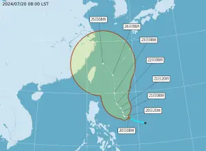 ▲下週一開始北部、東半部沿海的風浪有逐漸增強的趨勢，長浪也可能開始抵達，氣象署也有可能發布海上颱風警報。（圖／取自中央氣象署）