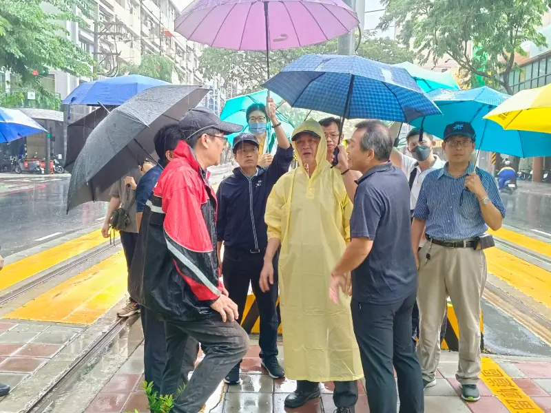 ▲守護輕軌大順路段綠巨人雨豆樹隧道，捷運局長吳嘉昌今(21)日親赴輕軌雨豆樹路段現勘。（圖／高市府捷運局提供）