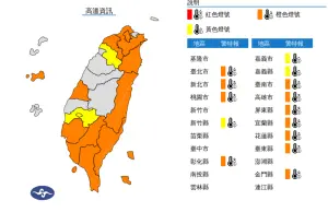 ▲氣象署稍早也再度發布高溫警報，明（22）日共有14縣市入列。（圖／中央氣象署）