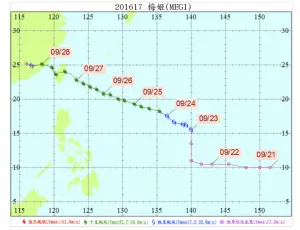 ▲2016年的梅姬颱風衝向台灣中部成為「穿心颱」，當時對台灣造成的災情相當慘重。（圖／中央氣象署）