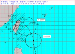 ▲凱米颱風持續往台灣移動，預估將在週三、週四（7/24、7/25）登陸並通過台灣。（圖／中央氣象署提供）