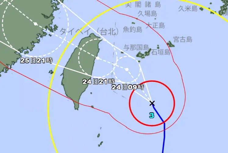 ▲中度颱風凱米來勢洶洶，根據日本氣象廳晚間最新路徑預報，明晚中心位置位於宜蘭和花蓮近海。（圖／翻攝自日本氣象廳）