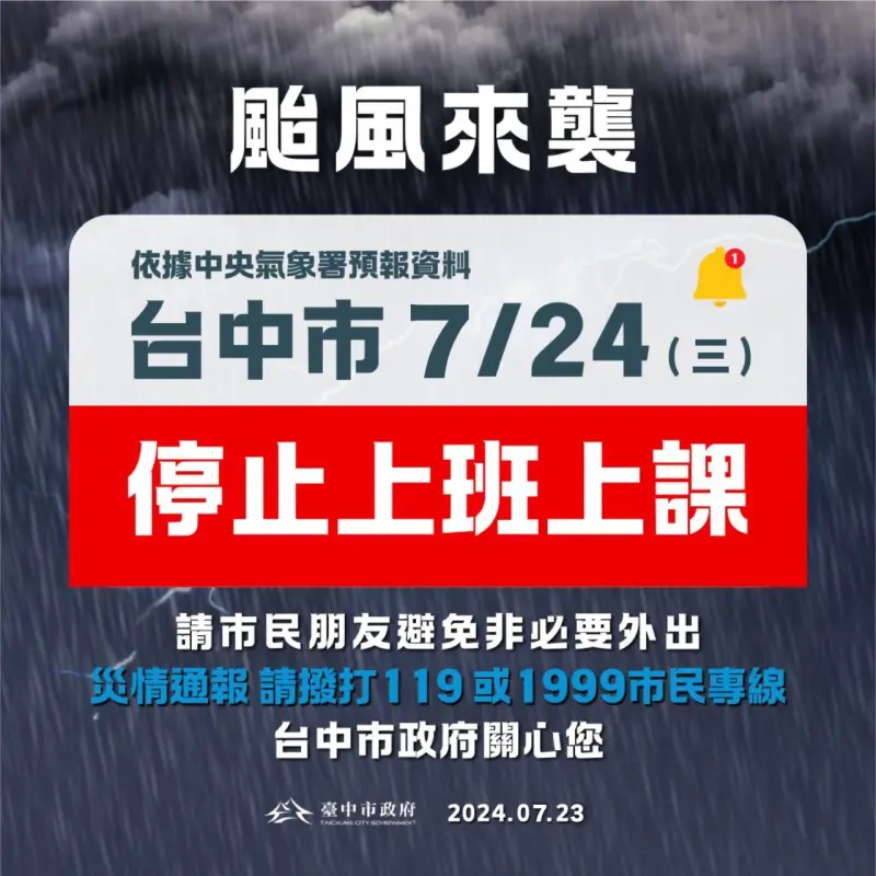 ▲台中市昨夜宣布停班停課，今天放颱風假，4家百貨公司一早宣布正常營業搶客。（圖／台中市府提供）