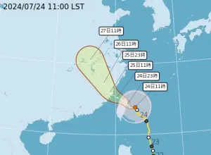 ▲強颱凱米預估今晚中心登陸，登陸前不排除路在東部近海「滯留」、甚至出現「向南打轉」的情況。（圖／中央氣象署）