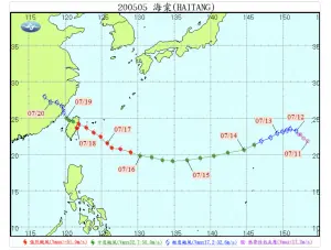 ▲2005的海棠颱風在花蓮外海，花了10小時逆時鐘轉一圈才終於登陸。（圖／中央氣象署）