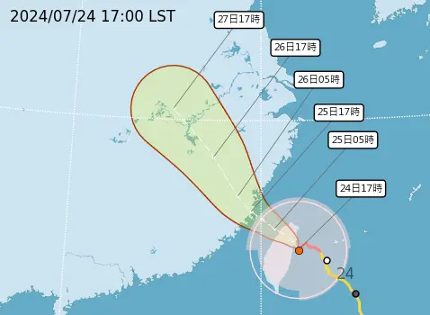 ▲凱米颱風今天下午5時中心只距離台灣約30公里，今天晚上就會登陸東北部。（圖／中央氣象署)