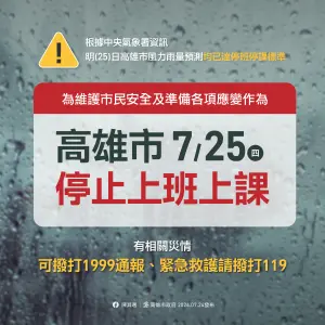 強颱凱米強風大雨　高雄市宣布25日停班停課一天
