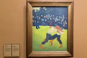 ▲法國後印象派男畫家Paul Serusier的畫作《布列塔尼角力（Breton Wrestling）》。（圖／記者路皓惟攝）