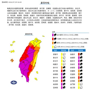 ▲氣象署針對全台22縣市發布豪大雨特報。（圖/中央氣象署）