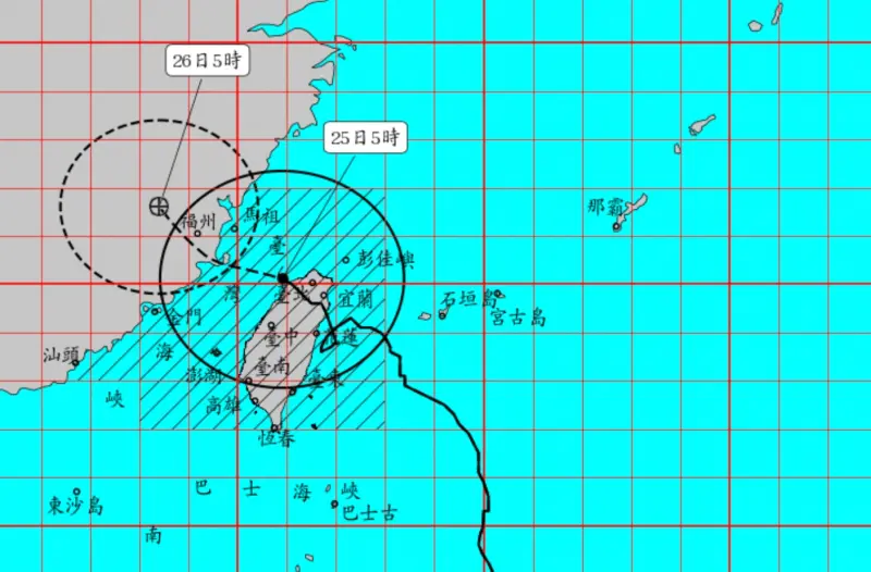 ▲凱米颱風今（25）日凌晨12時登陸後，快閃4小時從桃園新屋附近出海。（圖/中央氣象署）