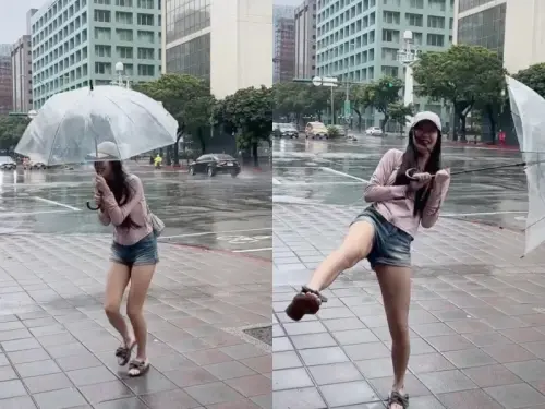 ▲強颱凱米來襲!啦啦隊女神菲菲出門覓食傘吹爛「瘋婆亂髮」。(圖/菲菲IG) ▲強颱凱米來襲!啦啦隊女神菲菲出門覓食傘吹爛「瘋婆亂髮」。(圖/菲菲IG)