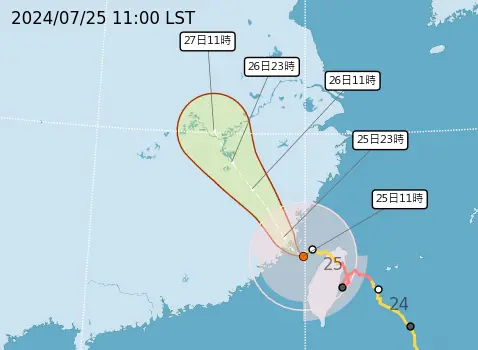 ▲凱米颱風中心逐漸遠離台灣，但強勁的西南風讓一波波風雨持續移入中南部地區，降雨預估明天白天才會有些微趨緩。（圖／中央氣象署）