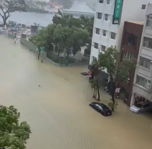 ▲高雄七賢路上，路邊汽車恐怕不保。（圖／翻攝畫面）