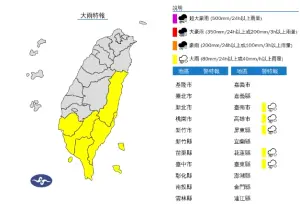 ▲今（27）日花蓮、臺東、南部地區及蘭嶼、綠島有局部大雨發生的機率，請注意雷擊及強陣風。（圖／取自中央氣象署）