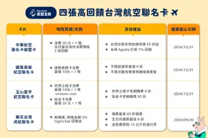 國內4張航空聯名卡享有高回饋。(圖/袋鼠金融提供) ▲國內4張航空聯名卡享有高回饋。(圖/袋鼠金融提供)