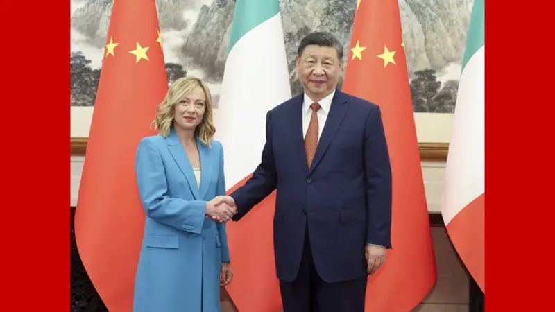 ▲義大利總理梅洛尼昨天會晤中國國家主席習近平。（圖／翻攝自新華社）