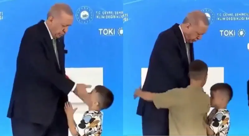 ▲土耳其總統艾爾段（Recep Tayyip Erdogan）公開打了男童一巴掌，引發爭議。（圖／翻攝自@MakichyanAＸ）