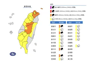 ▲受午後對流雲系發展旺盛影響，今（31）日中央氣象署午後發布「大雨、豪雨特報」。（圖／中央氣象署）