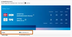 ▲王齊麟、李洋與Kim Astrup和Anders Skaarup Rasmussen比賽的裁判,是知名羽球裁判愛沙尼亞的Iris Metspalu(伊里斯梅特帕魯)。(圖/Paris 2024 Olympics官網) ▲王齊麟、李洋與Kim Astrup和Anders Skaarup Rasmussen比賽的裁判,是知名羽球裁判愛沙尼亞的Iris Metspalu(伊里斯梅特帕魯)。(圖/Paris 2024 Olympics官網)