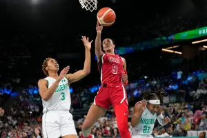 ▲WNBA拉斯維加斯王牌中鋒Aja Wilson，率領美國女籃在巴黎奧運8強賽中，以88：74取勝，續寫59連勝的超狂紀錄。（圖／美聯社／達志影像）