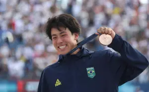 ▲23歲巴西滑板選手Augusto Akio，在這次巴黎奧運男子滑板公園賽以91.85分奪銅獎。（圖／Threads）