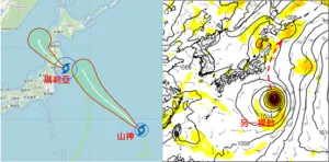 ▲輕颱「瑪莉亞」和「山神」對台灣並無影響，週三將有另一熱帶擾動在「大低壓環流」中，有發展成颱風的趨勢。（圖／「三立準氣象．老大洩天機」）