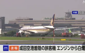 快訊／「新航」客機落地冒白煙！成田機場暫時關閉B跑道
