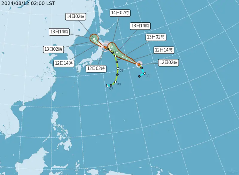 ▲瑪莉亞、山神路徑橫掃日本東北區地區，氣象廳預估週邊熱帶氣旋也將成為颱風。（圖／中央氣象署）