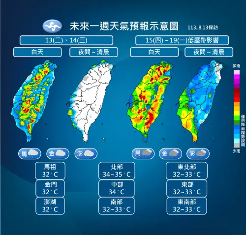 ▲台灣未來一週進入多雨模式，尤其週四後大部分地區降雨是「整天性的」，午後雷雨甚至延續到入夜。（圖／中央氣象署）